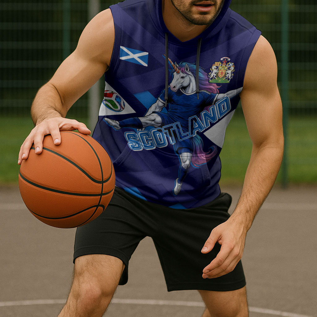 Personalized Scotland Unicorn Football Sleeveless Hoodie Scottish National Soccer Team - St Andrew's Cross - Vibrant Fantasy Mascot