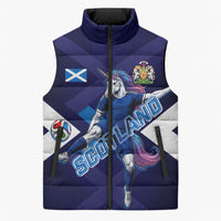 Personalized Scotland Unicorn Football Sleeveless Puffer Jacket Scottish National Soccer Team - St Andrew's Cross - Vibrant Fantasy Mascot