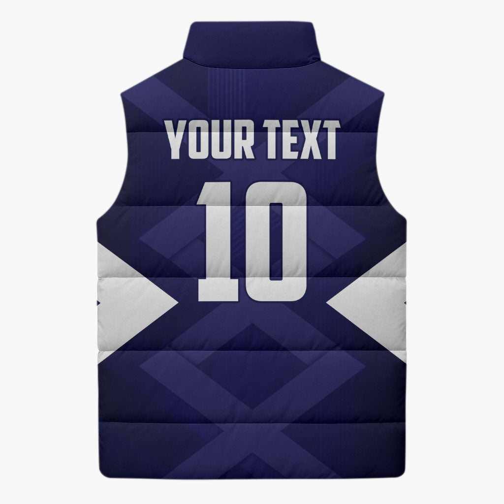 Personalized Scotland Unicorn Football Sleeveless Puffer Jacket Scottish National Soccer Team - St Andrew's Cross - Vibrant Fantasy Mascot