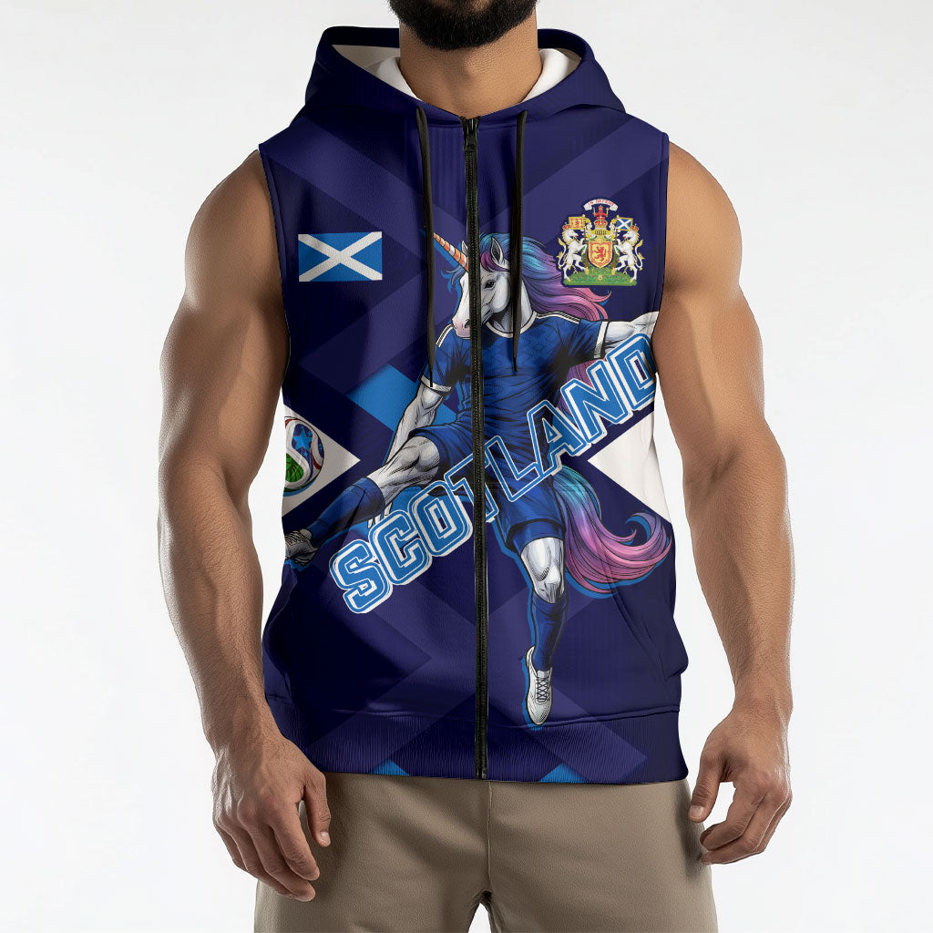 Personalized Scotland Unicorn Football Sleeveless Zip Hoodie Scottish National Soccer Team - St Andrew's Cross - Vibrant Fantasy Mascot