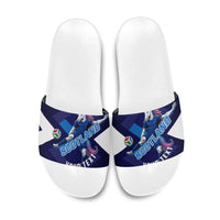 Personalized Scotland Unicorn Football Slide Sandals Scottish National Soccer Team - St Andrew's Cross - Vibrant Fantasy Mascot