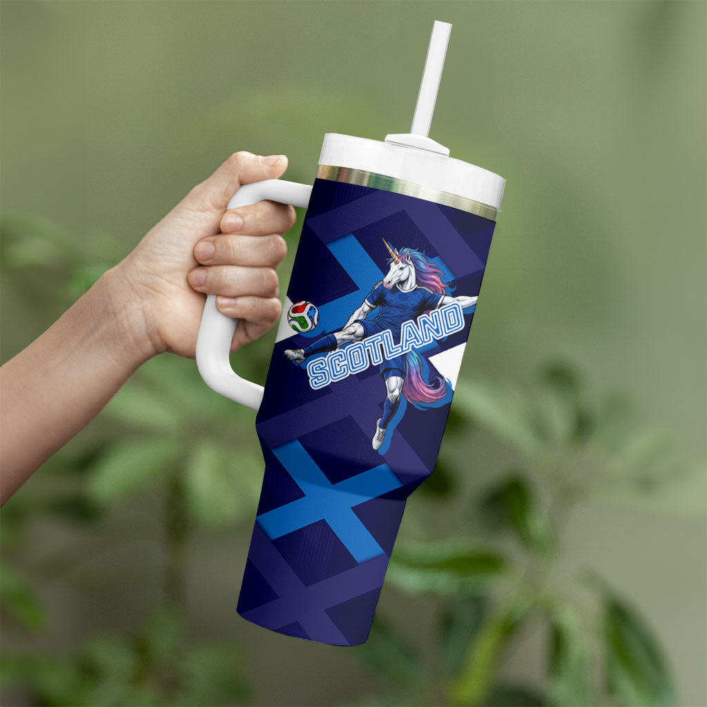 Personalized Scotland Unicorn Football Tumbler With Handle Scottish National Soccer Team - St Andrew's Cross - Vibrant Fantasy Mascot