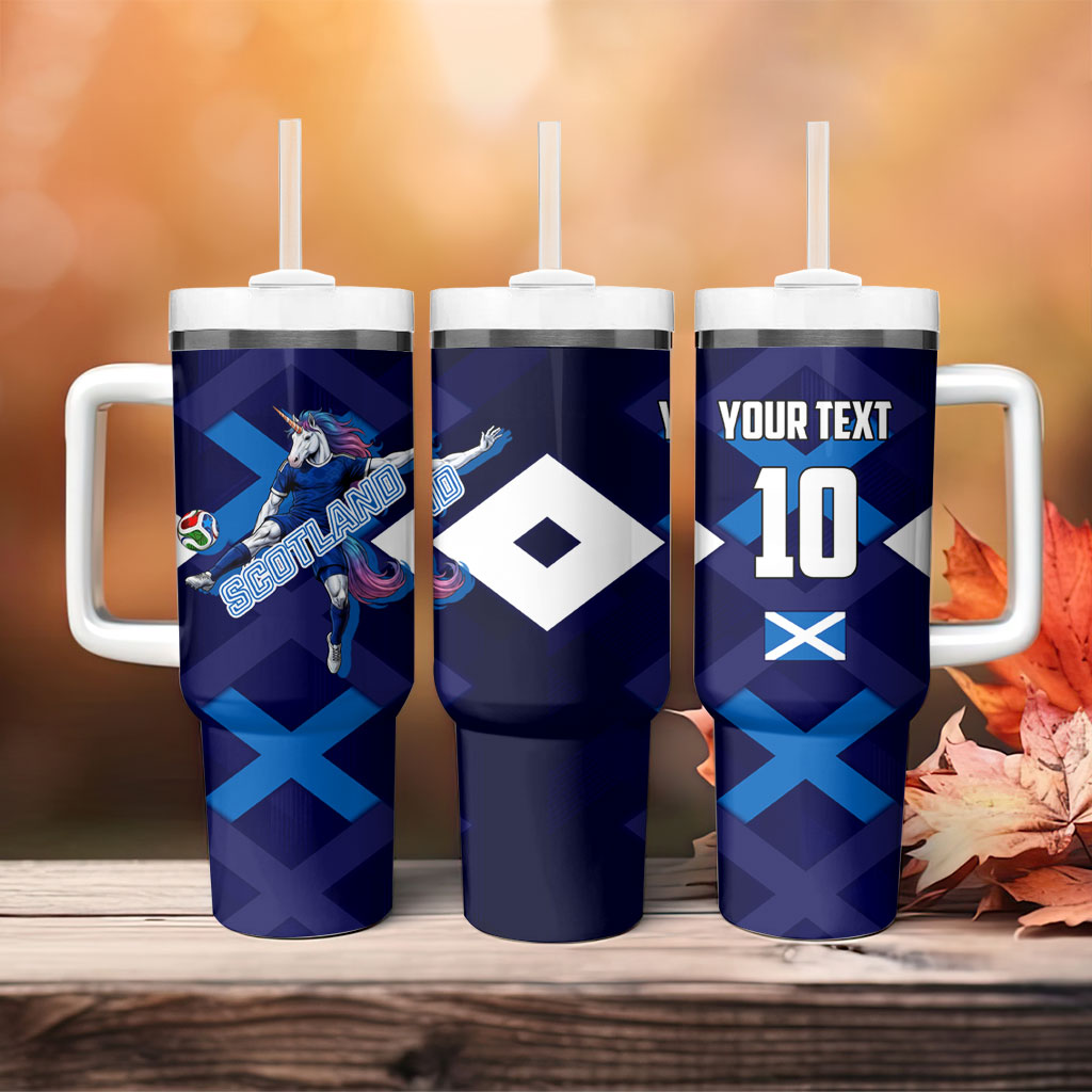 Personalized Scotland Unicorn Football Tumbler With Handle Scottish National Soccer Team - St Andrew's Cross - Vibrant Fantasy Mascot
