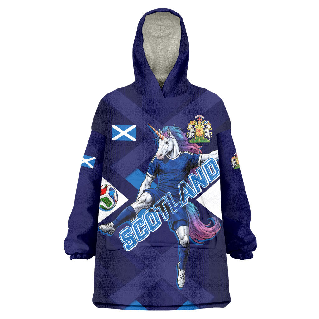 Personalized Scotland Unicorn Football Wearable Blanket Hoodie Scottish National Soccer Team - St Andrew's Cross - Vibrant Fantasy Mascot