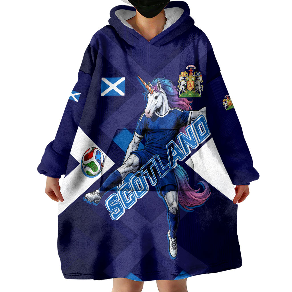 Personalized Scotland Unicorn Football Wearable Blanket Hoodie Scottish National Soccer Team - St Andrew's Cross - Vibrant Fantasy Mascot