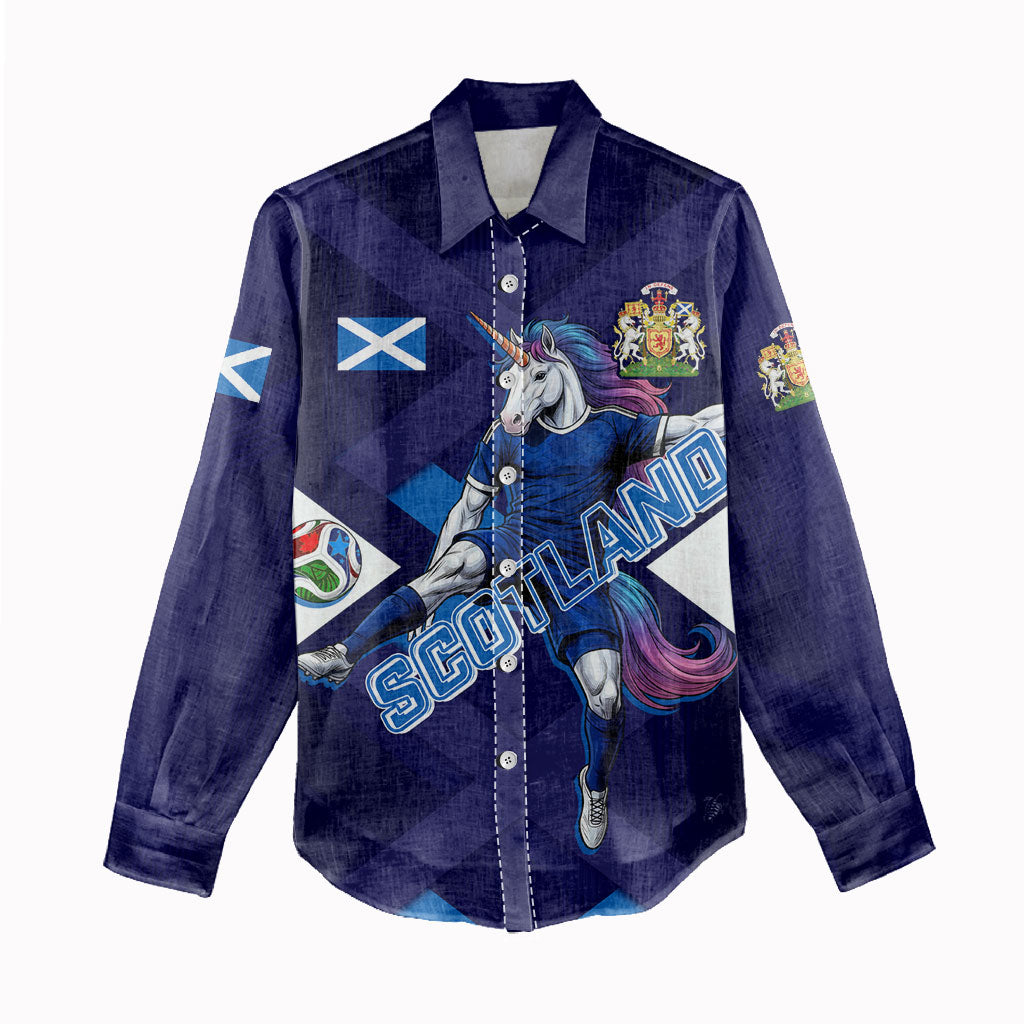 Personalized Scotland Unicorn Football Women Casual Shirt Scottish National Soccer Team - St Andrew's Cross - Vibrant Fantasy Mascot