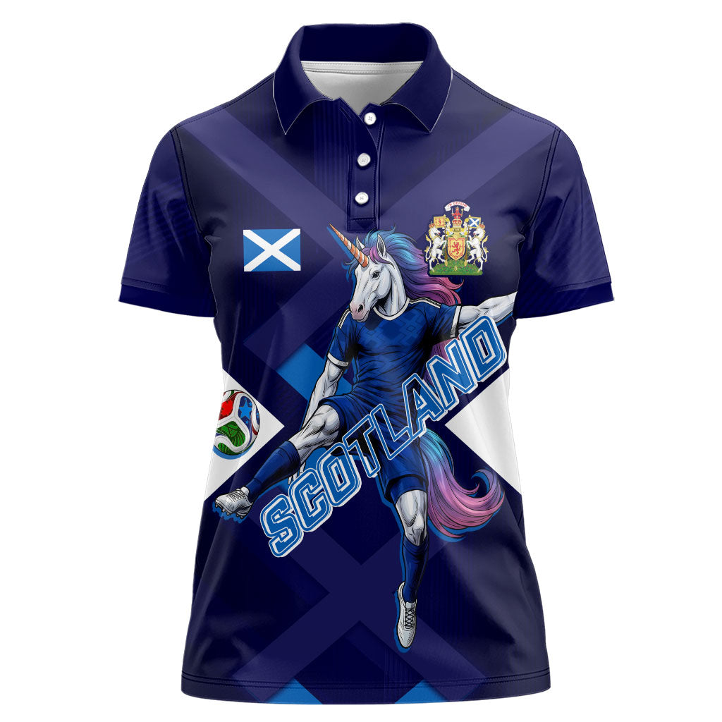 Personalized Scotland Unicorn Football Women Polo Shirt Scottish National Soccer Team - St Andrew's Cross - Vibrant Fantasy Mascot