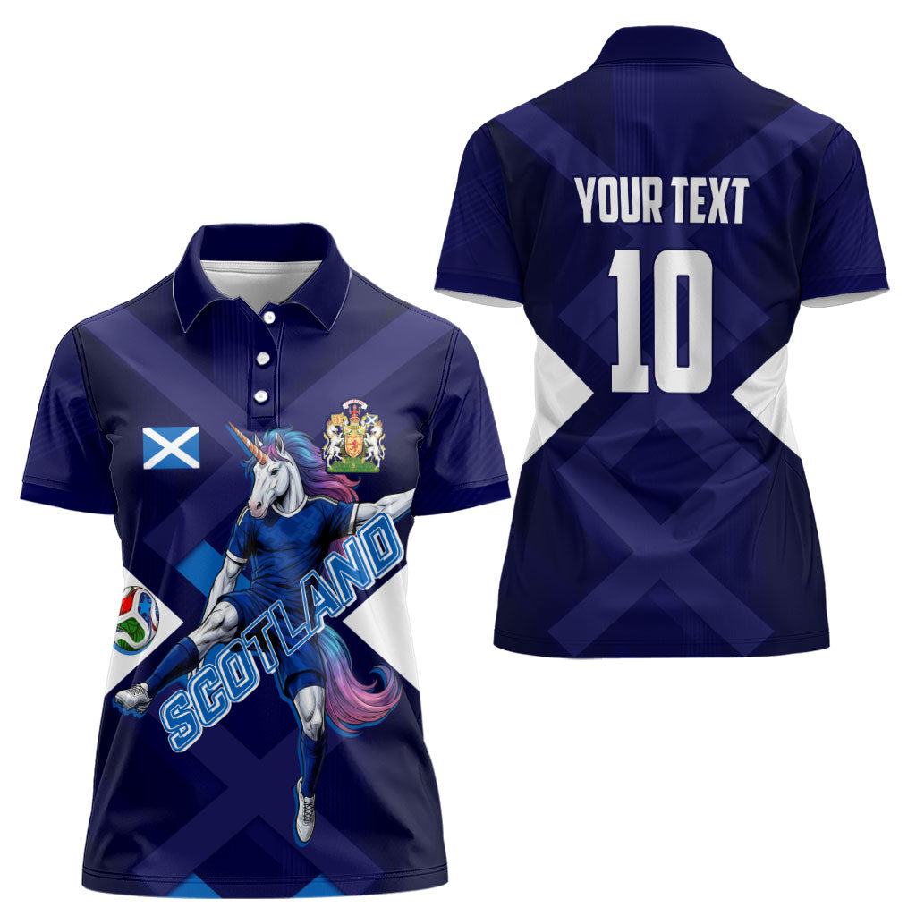 Personalized Scotland Unicorn Football Women Polo Shirt Scottish National Soccer Team - St Andrew's Cross - Vibrant Fantasy Mascot