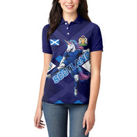 Personalized Scotland Unicorn Football Women Polo Shirt Scottish National Soccer Team - St Andrew's Cross - Vibrant Fantasy Mascot