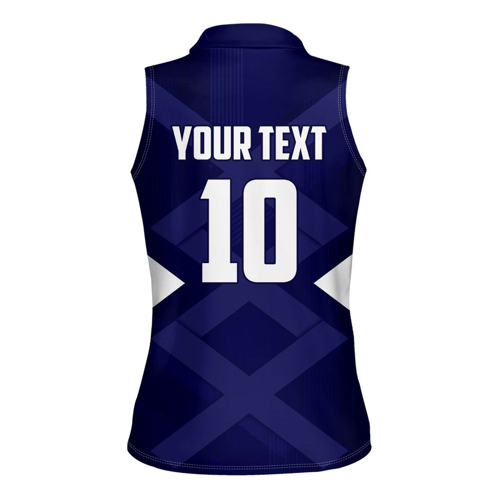 Personalized Scotland Unicorn Football Women Sleeveless Polo Shirt Scottish National Soccer Team - St Andrew's Cross - Vibrant Fantasy Mascot