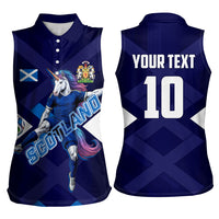 Personalized Scotland Unicorn Football Women Sleeveless Polo Shirt Scottish National Soccer Team - St Andrew's Cross - Vibrant Fantasy Mascot