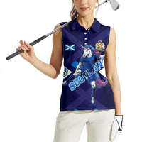Personalized Scotland Unicorn Football Women Sleeveless Polo Shirt Scottish National Soccer Team - St Andrew's Cross - Vibrant Fantasy Mascot