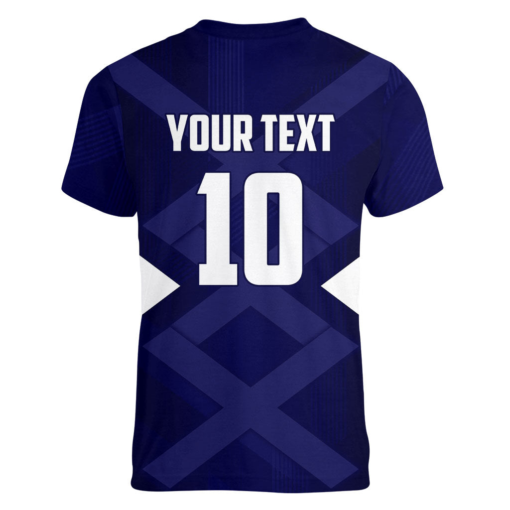 Personalized Scotland Unicorn Football Women V-Neck T-Shirt Scottish National Soccer Team - St Andrew's Cross - Vibrant Fantasy Mascot