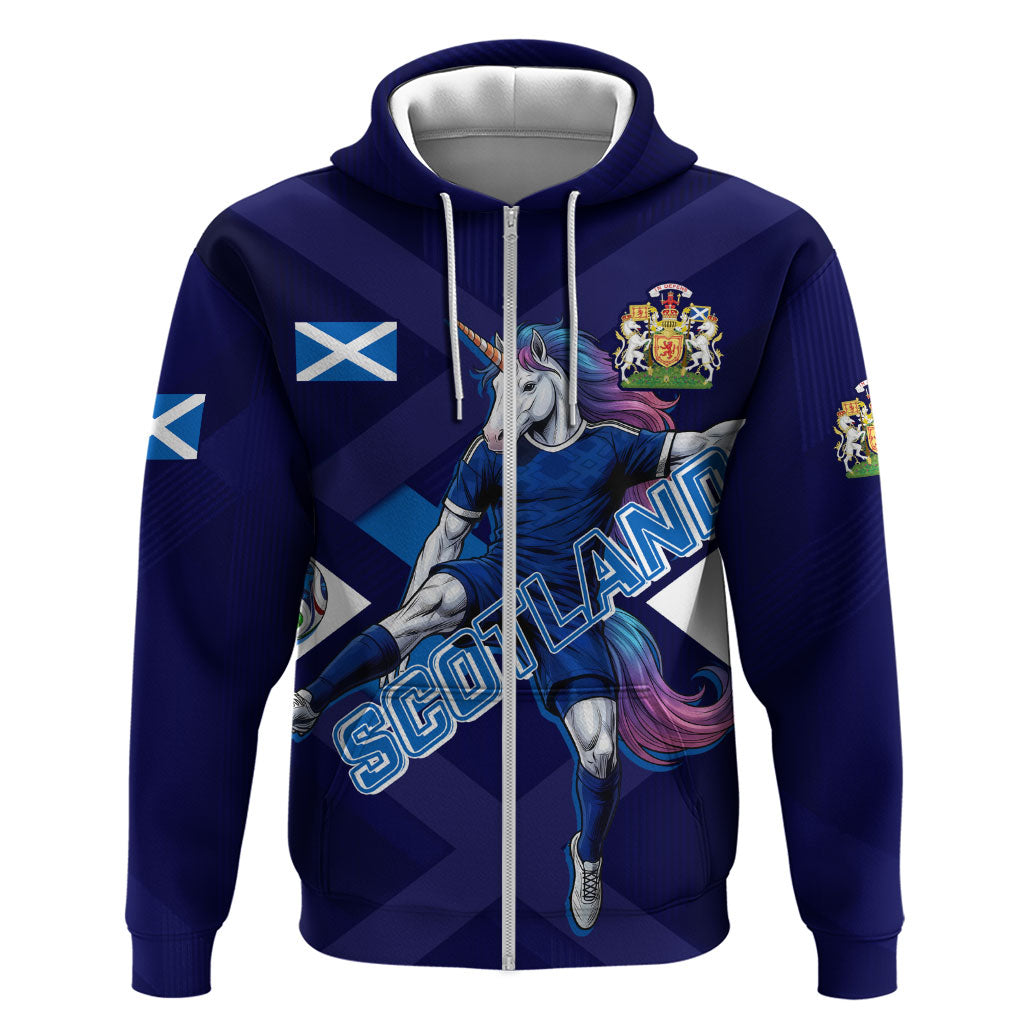 Personalized Scotland Unicorn Football Zip Hoodie Scottish National Soccer Team - St Andrew's Cross - Vibrant Fantasy Mascot