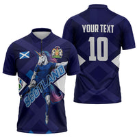 Personalized Scotland Unicorn Football Zipper Polo Shirt Scottish National Soccer Team - St Andrew's Cross - Vibrant Fantasy Mascot