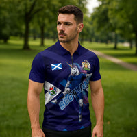 Personalized Scotland Unicorn Football Zipper Polo Shirt Scottish National Soccer Team - St Andrew's Cross - Vibrant Fantasy Mascot