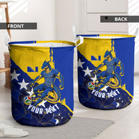 Personalized Bosnia And Herzegovina Football Dragon Mascot Laundry Basket Balkan Soccer Design With Floral Line Art