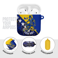 Personalized Bosnia And Herzegovina Football Dragon Mascot AirPods Case Balkan Soccer Design With Floral Line Art