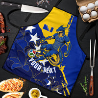 Personalized Bosnia And Herzegovina Football Dragon Mascot Apron Balkan Soccer Design With Floral Line Art
