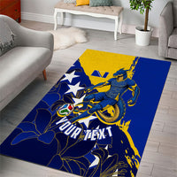 Personalized Bosnia And Herzegovina Football Dragon Mascot Area Rug Balkan Soccer Design With Floral Line Art