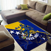 Personalized Bosnia And Herzegovina Football Dragon Mascot Area Rug Balkan Soccer Design With Floral Line Art