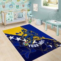Personalized Bosnia And Herzegovina Football Dragon Mascot Area Rug Balkan Soccer Design With Floral Line Art