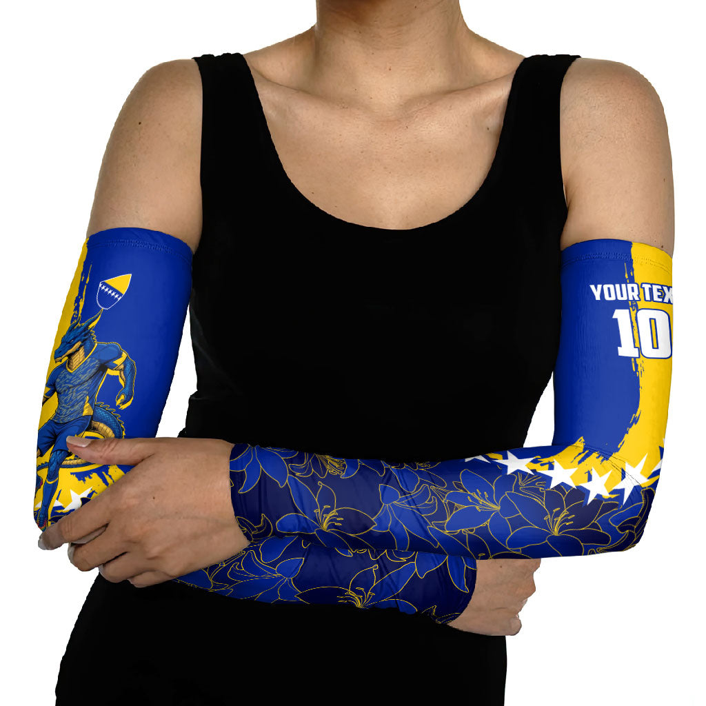 Personalized Bosnia And Herzegovina Football Dragon Mascot Arm Sleeves Balkan Soccer Design With Floral Line Art