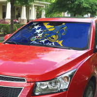Personalized Bosnia And Herzegovina Football Dragon Mascot Auto Sun Shade Balkan Soccer Design With Floral Line Art