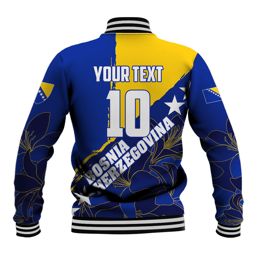 Personalized Bosnia And Herzegovina Football Dragon Mascot Baseball Jacket Balkan Soccer Design With Floral Line Art