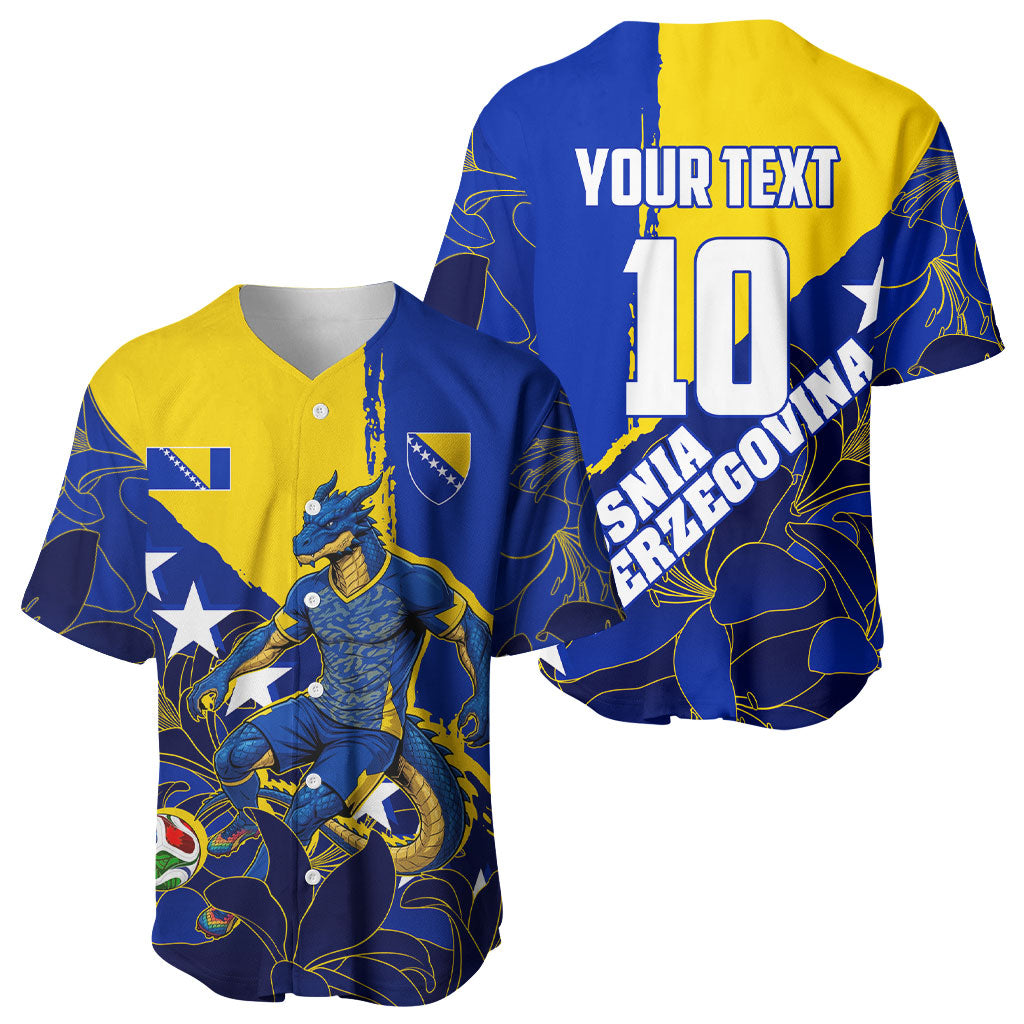 Personalized Bosnia And Herzegovina Football Dragon Mascot Baseball Jersey Balkan Soccer Design With Floral Line Art