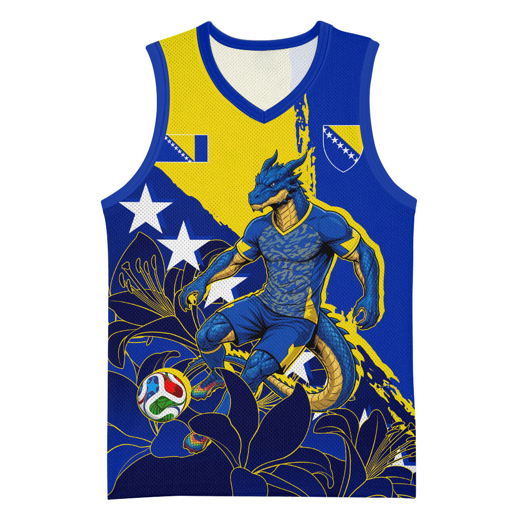 Personalized Bosnia And Herzegovina Football Dragon Mascot Basketball Jersey Balkan Soccer Design With Floral Line Art