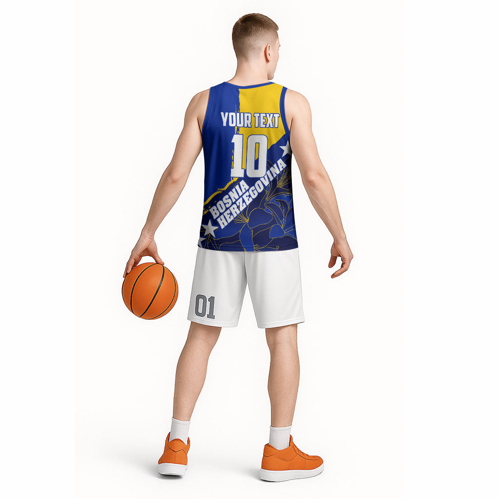 Personalized Bosnia And Herzegovina Football Dragon Mascot Basketball Jersey Balkan Soccer Design With Floral Line Art