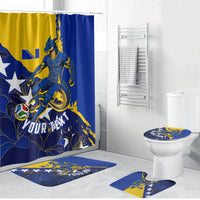 Personalized Bosnia And Herzegovina Football Dragon Mascot Bathroom Set Balkan Soccer Design With Floral Line Art