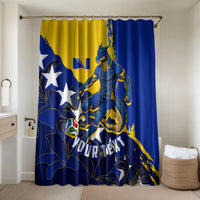 Personalized Bosnia And Herzegovina Football Dragon Mascot Bathroom Set Balkan Soccer Design With Floral Line Art