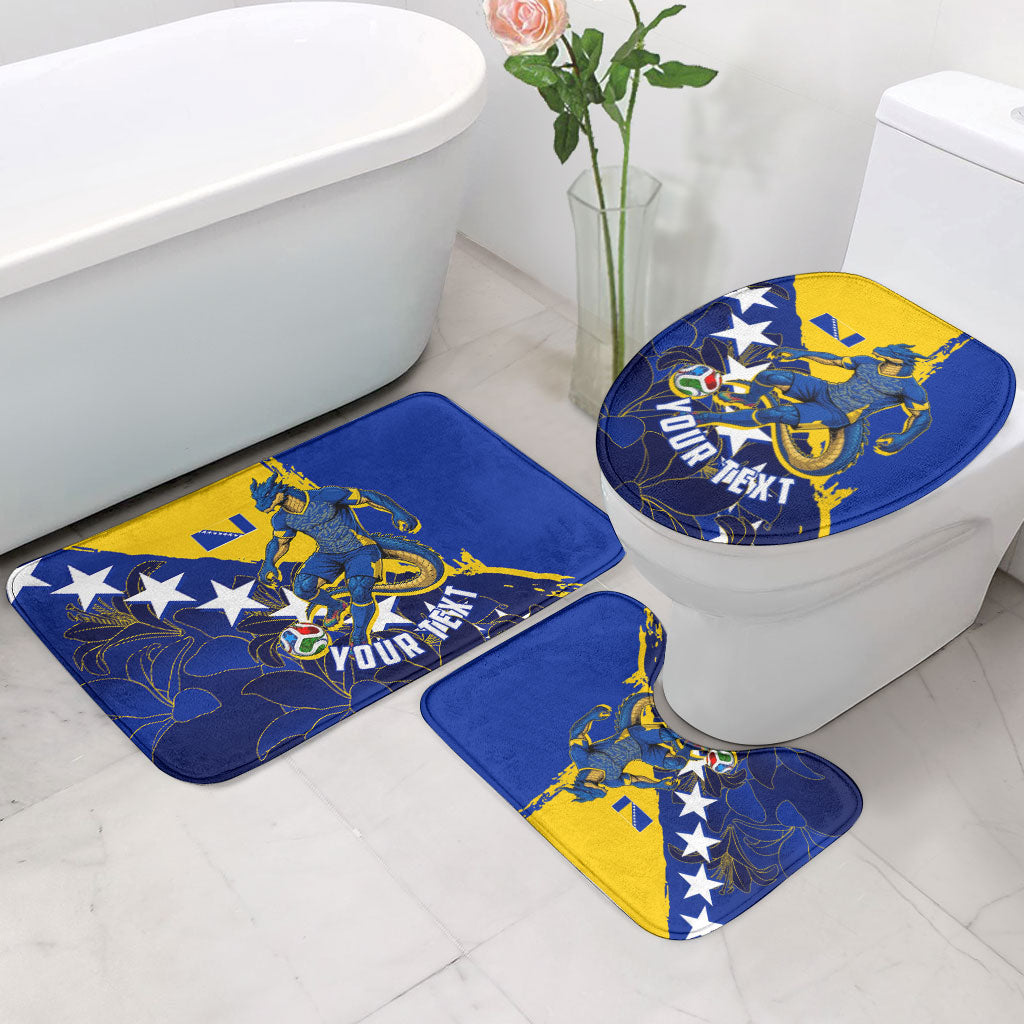 Personalized Bosnia And Herzegovina Football Dragon Mascot Bathroom Set Balkan Soccer Design With Floral Line Art