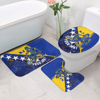 Personalized Bosnia And Herzegovina Football Dragon Mascot Bathroom Set Balkan Soccer Design With Floral Line Art
