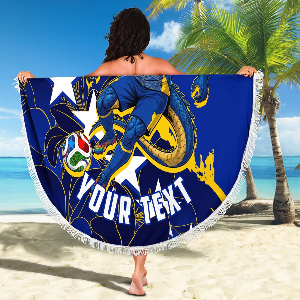 Personalized Bosnia And Herzegovina Football Dragon Mascot Beach Blanket Balkan Soccer Design With Floral Line Art