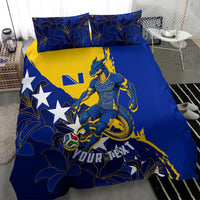 Personalized Bosnia And Herzegovina Football Dragon Mascot Bedding Set Balkan Soccer Design With Floral Line Art