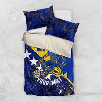 Personalized Bosnia And Herzegovina Football Dragon Mascot Bedding Set Balkan Soccer Design With Floral Line Art