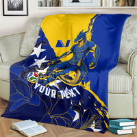 Personalized Bosnia And Herzegovina Football Dragon Mascot Blanket Balkan Soccer Design With Floral Line Art