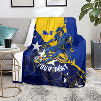 Personalized Bosnia And Herzegovina Football Dragon Mascot Blanket Balkan Soccer Design With Floral Line Art