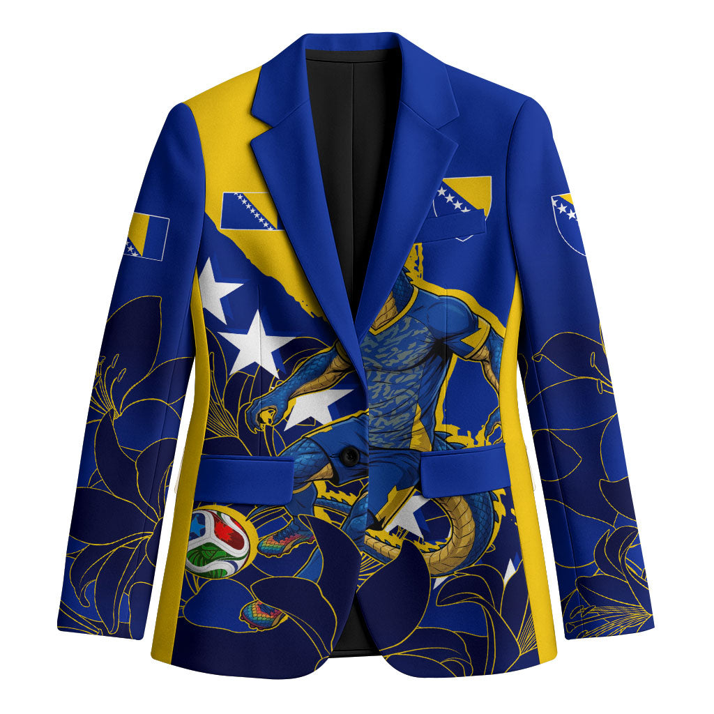 Personalized Bosnia And Herzegovina Football Dragon Mascot Blazer Balkan Soccer Design With Floral Line Art