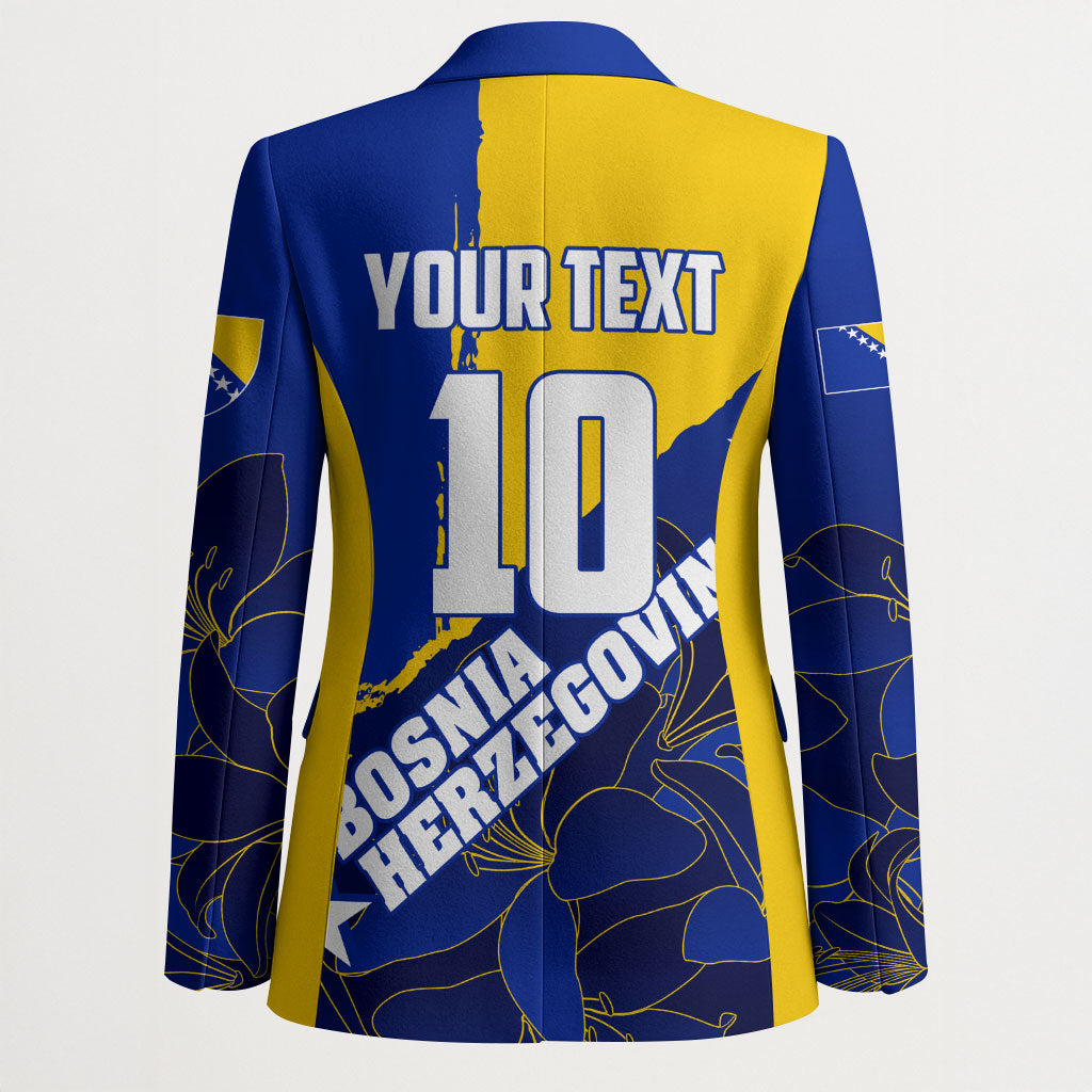 Personalized Bosnia And Herzegovina Football Dragon Mascot Blazer Balkan Soccer Design With Floral Line Art