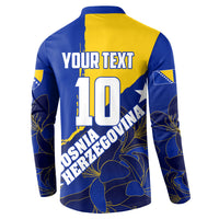 Personalized Bosnia And Herzegovina Football Dragon Mascot Button Sweatshirt Balkan Soccer Design With Floral Line Art