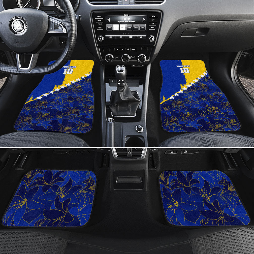 Personalized Bosnia And Herzegovina Football Dragon Mascot Car Mats Balkan Soccer Design With Floral Line Art
