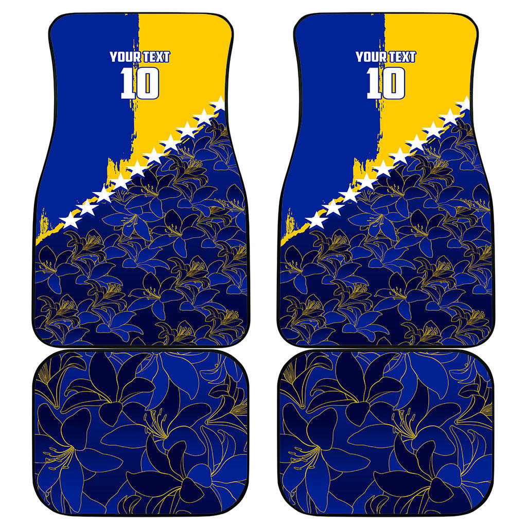 Personalized Bosnia And Herzegovina Football Dragon Mascot Car Mats Balkan Soccer Design With Floral Line Art