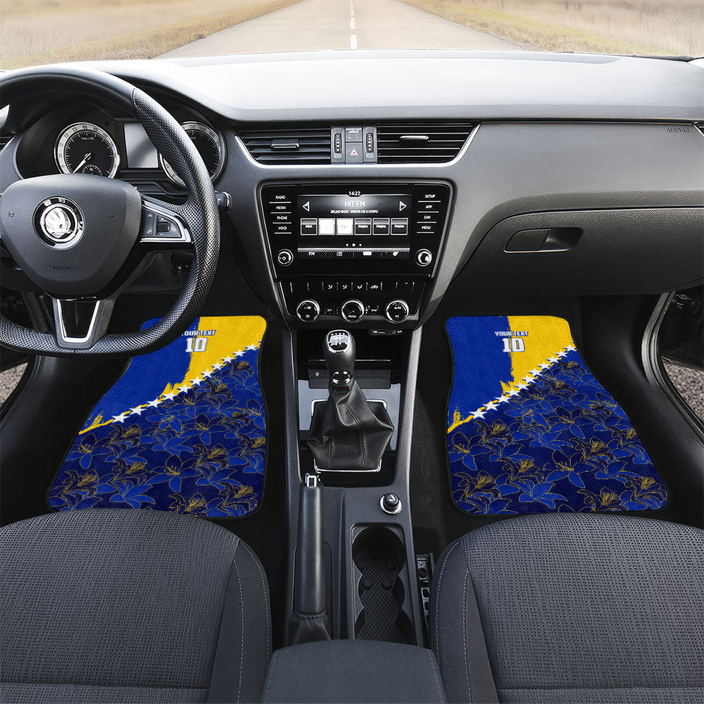 Personalized Bosnia And Herzegovina Football Dragon Mascot Car Mats Balkan Soccer Design With Floral Line Art