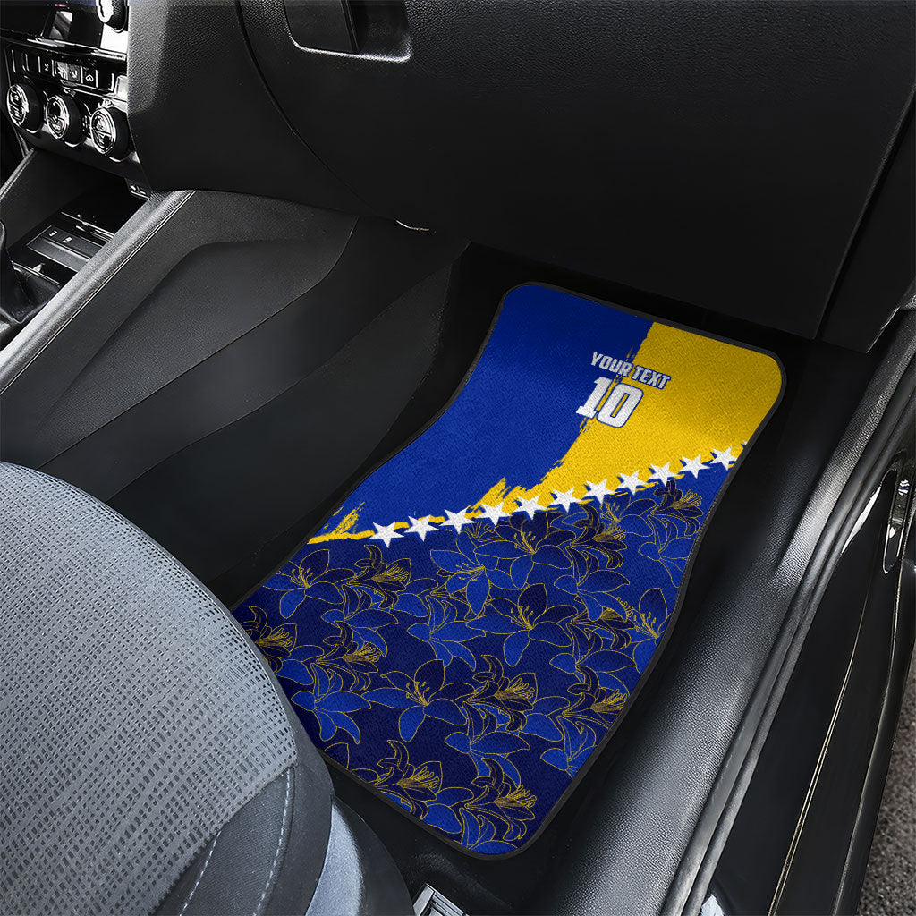 Personalized Bosnia And Herzegovina Football Dragon Mascot Car Mats Balkan Soccer Design With Floral Line Art