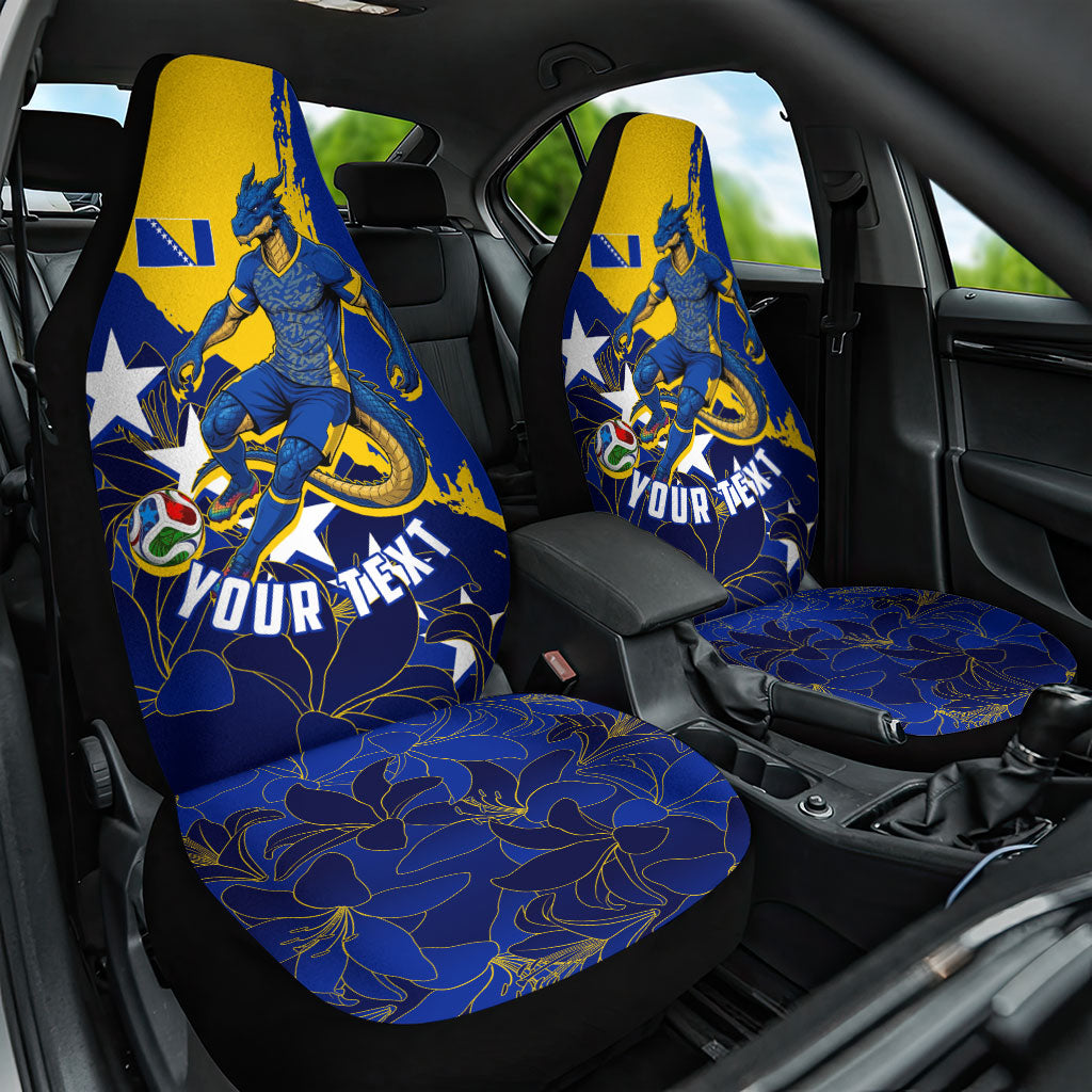 Personalized Bosnia And Herzegovina Football Dragon Mascot Car Seat Cover Balkan Soccer Design With Floral Line Art