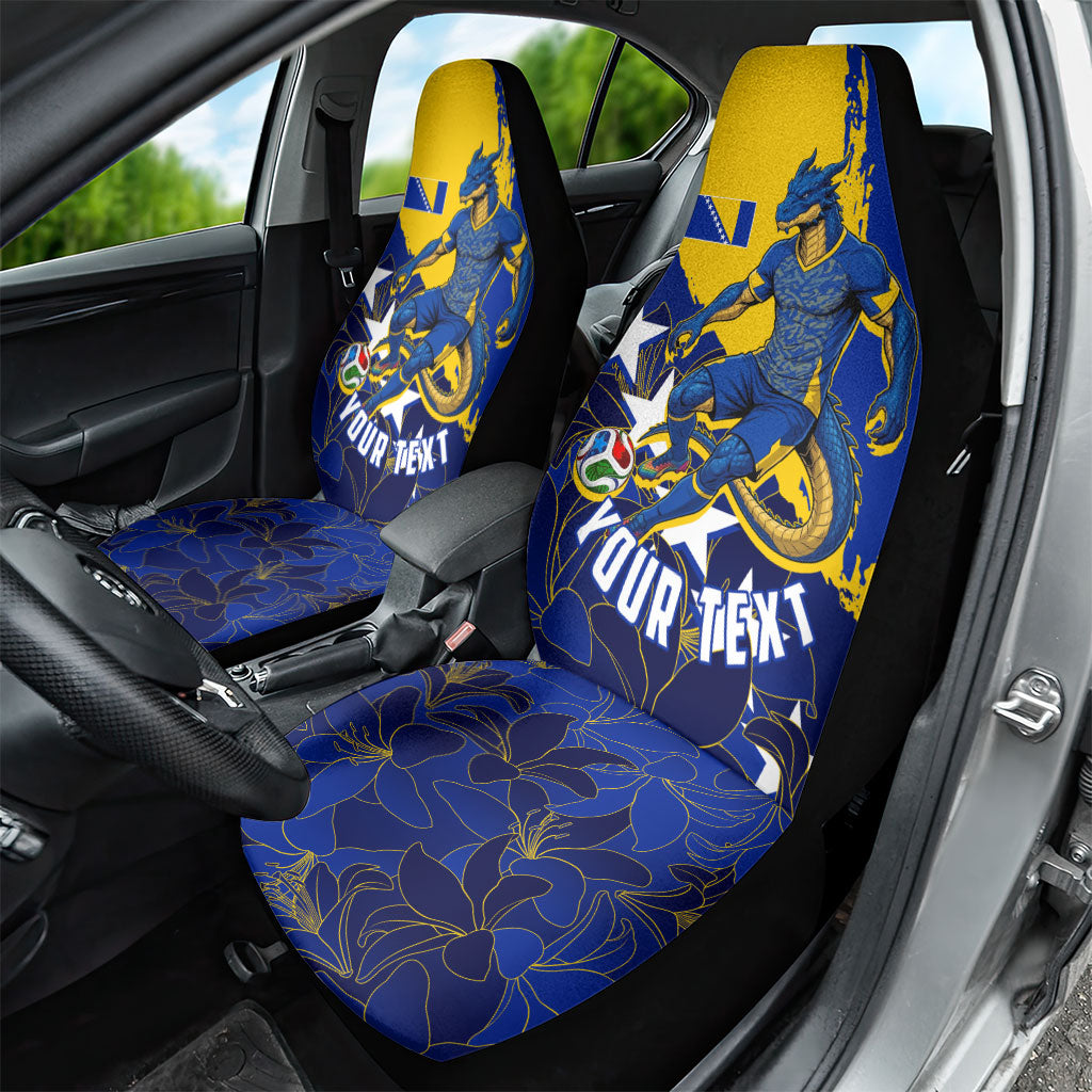 Personalized Bosnia And Herzegovina Football Dragon Mascot Car Seat Cover Balkan Soccer Design With Floral Line Art